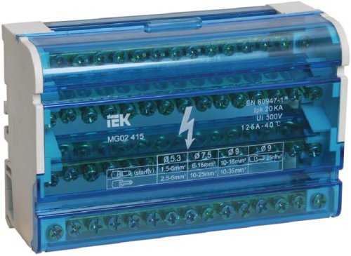 Шина в корпусе на DIN-рейку (кросс-модуль) IEK ШНК 4х15 3L+PEN синий картинка 